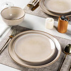 GBHOME Ceramic Dinnerware Sets for 8, 24 Pieces Stoneware Plates and Bowls Sets, Reactive Glaze Dishes -Scratch Resistant, Dishwasher&Microwave Safe-Cappuccino