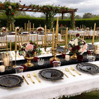 I00000 350 PCS Black and Gold Plastic Plates for 50 Guests, Premium Scalloped Disposable Dinnerware Set Include: 100 Disposable Plate, 50 Napkins, 50 Cups, 50 Silverware Set for Party & Wedding