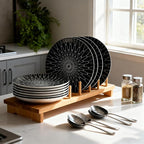 6-Inch Appetizer Plates Set of 6, Black and White Grid Ceramic Plates, Modern Checkerboard Appetizer/Dessert Plates, Microwave & Dishwasher Safe