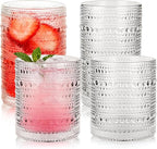 Hobnail Drinking Glasses Set of 4, 10oz Kitchen Water Glasses Cup & 12oz Vintage Cocktail Glasses Drinkware Set for Whisky, Juice, Wine, Milk