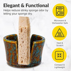 Elevated Lifestyle Ceramic Sponge Holder – Sink Caddy Organizer, Decorative Bathroom and Kitchen Sink Accessories, Allows Sponge to Dry, Ideal Countertop Sponge & Bar Soap Holder - (Marbled Turquoise)