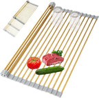 Golden Expandable Roll-UP Dish Drying Rack-Large 304 Stainless Steel Dish Drainer Over The Sink for Kitchen Countertop,Extendable & Rollable & Food Grade (Gold,22.08'x 13.2')