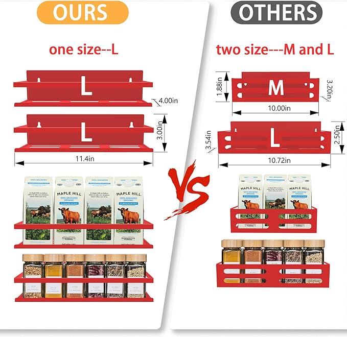 Magnetic Spice Rack for Refrigerator Seasoning Organizer for Spice Fridge Shelf storage Magnetic Shelf with Hook for Oven(6pack) (4Pack-Cut out-red)