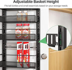 8 Tiers Over the Door Organizer - Height Adjustable Pantry Organizers and Storage with Dense Mesh Baskets, Anti-Swing Hanging Door Spice Rack for Kitchen Bathroom (Black, 12.3"W x 4.7"D x 69"H)
