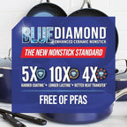 Blue Diamond 10" Nonstick Frying Pan Skillet, Diamond Infused PFAS & PTFE-Free Ceramic Pot, Dishwasher & Oven Safe, Stay Cool Handle, Durable Non Toxic Metal Utensil Safe, Egg & Omelet Pan, Blue