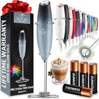 Zulay Kitchen Powerful Milk Frother Wand With 4 AA Duracell Batteries - Ultra Fast Handheld Drink Mixer - Electric Whisk Foam Maker for Coffee, Lattes, Cappuccino, Matcha & Creamer