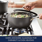 Rachael Ray Cook + Create Hard Anodized Nonstick Saucier Pan/Saucepan with Lid and Helper Handle, 4.5 Quart - Black