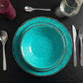 LEHAHA Rustic Melamine Dinnerware Sets, 12-piece Dishes Plastic Dinnerware Set for 4, Break-resistant Plates and Bowls Set, Outdoor Casual & Party Use Kitchen Dishes Set, Teal…