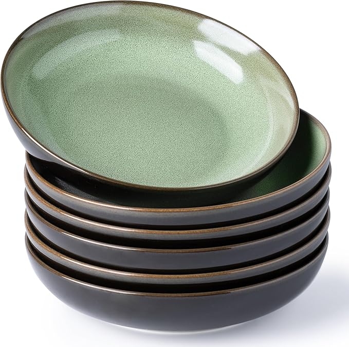 LERATIO Large Pasta Bowls,38oz Ceramic Pasta Bowls,9.0" Reactive Glaze Pasta Bowl Set of 6,Microwave & Dishwasher,Oven Safe,Wide Serving Bowls for Salad,Pasta,Fruit,Scratch Resistant-Light Blue
