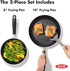 OXO Non-Stick Every Day Frying Pan Set, BPA-Free Comfort Grip Silicone Handles, Dishwasher & Oven Safe, PFAS-Free Ceramic Skillets, Black, 8” & 10”