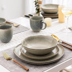 AmorArc Ceramic Dinnerware Sets,Handmade Reactive Glaze Stoneware Plates and Bowls Sets,Highly Scratch Resistant | Dishwasher & Microwave Safe Dishes Set,Service for 4 (12pc)