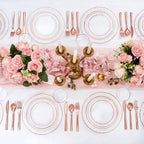 Ciaell 150PCS Rose Gold Plastic Plates – Disposable Plates with Rose Gold Plastic Silverware include 50Plates, 25Forks, 25Knives, 25Spoons, 25Cups for Wedding & Party