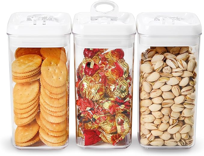 Felli Flip Tite Food Storage Container with Lid Airtight 4" Ring Seal Flip Top, Stackable Acrylic Canister Jar for Pantry Kitchen Counter, Snack Coffee Bean Granola Pet Treats Cracker Holder (1.2 L)