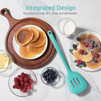 13.6" Slotted Silicone Turner: U-Taste 600ºF Heat Resistant Kitchen Spatula Flipper, Food Grade Flexible Wide Seamless Rubber Cooking Utensil for Egg, Omelette, Burger in Nonstick Cookware (Aqua Sky)