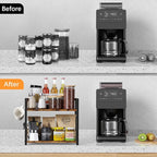 Coffee-Bar-Station-Organizer Shelf for Countertop, 2 Tiers Kitchen Counter Shelf Riser, Wooden Spice Rack Organizer, Coffee Bar Accessories(Rustic Brown, Large)
