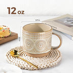 GBhome 12OZ Stackable Coffee Mugs, Ceramic Coffee Mugs with Texture Patterns for Man,Woman,Dad,Mom, Modern Coffee Mugs Set of 4 for Latte/Cappuccino/Cocoa. Dishwasher&Microwave Safe