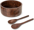 Luxe Designs 12" Dark Burnt Wooden Salad Bowl Set with Serving Utensils Eco-Friendly, Multipurpose Mixing & Serving Bowl for Salads, Pasta, Fruits & More – Durable & Stylish Kitchen Essential