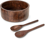 Luxe Designs 12" Dark Burnt Wooden Salad Bowl Set with Serving Utensils Eco-Friendly, Multipurpose Mixing & Serving Bowl for Salads, Pasta, Fruits & More – Durable & Stylish Kitchen Essential
