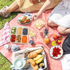 Divided Serving Tray with Lid and Handle, Portable Snack Box Container, 6 Compartments Veggie Fruit Snackle Tray,Charcuterie Box Container for Party, Travel, Entertaining,Picnic, MEDIUM SIZE