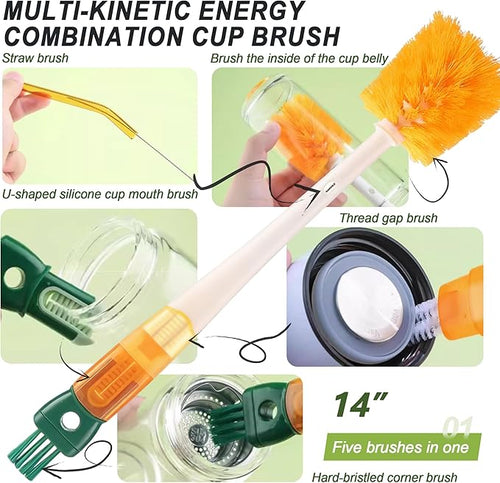 9Pcs Bottle Cleaning Brush Set with Long Handle, Nylon Tube Brush Cup Cleaner, Straw Brushes for Washing Narrow Neck Water Bottle Pipes Kettle Spout Cleaning