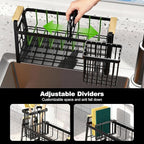 Housolution Sponge Holder for Kitchen Sink, 2-Tier Sink Caddy Organizer with Flexible High Brush Holder, Kitchen Countertop Storage Accessories, Soap Dispenser Organizer, Rustproof