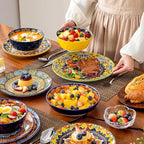 vancasso 16 Pieces Plates and Bowls Set, Bohemian Style Dinnerware Sets Service for 4, Porcelain Boho Dishes Set for Kitchen, Housewaring Gift, Dishwasher and Microwave Safe, Series KRVI