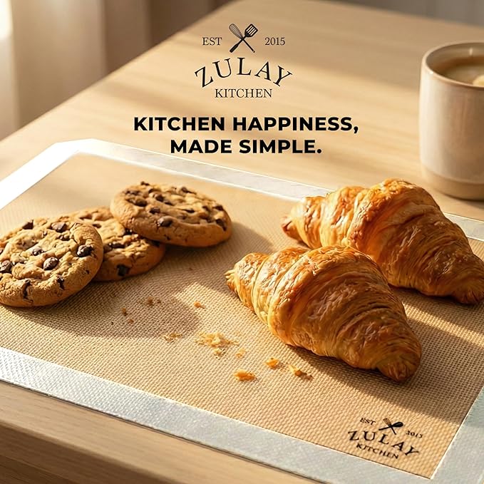 Zulay Kitchen (2 Pack) Silicone Baking Mat Sheet Set - Reusable Baking Mat Nonstick - Half Sheet Baking Mat For Oven - 16.5" x 11.6" (Light Gray)