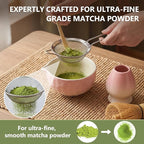 8 Pcs Matcha Whisk Set, Complete Ceramic Matcha Set Includes Bowl & Holder, Whisk, Scoop, Spoon, Tea Towel and Stainless Steel Sifter, Perfect Kit for Matcha Lovers (Pink)