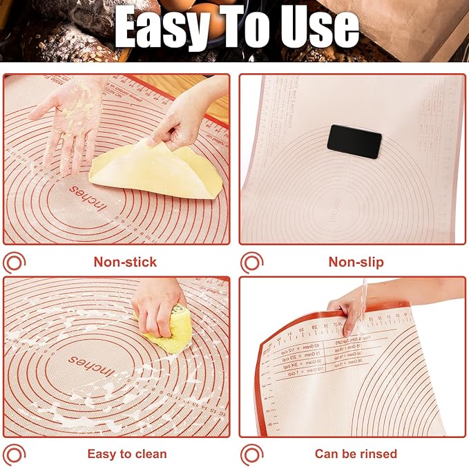 Silicone Pastry Mat 34x26 Inch Nonstick Baking Mat -Perfect for Dough, Pastry, Bread, Dough Rolling, Kneading Board, Pie Crust, Fondant, Pasta/Pizza, Kitchen Counter Mat