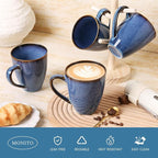 MONITO 17 OZ Coffee Mugs Set of 4, Large Ceramic Blue Coffee Mugs Set with handle for Tea/Latte/Milk/Cocoa, Funny Tea Cups for Office and Home, Engagement Gifts.(Starry Blue)