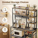 SUPERJARE Large Bakers Rack with Power Outlets, 6-Tier Microwave Stand, Coffee Bar with 12 S-Shaped Hooks, Kitchen Shelf with Wire Basket, 39.4 x 14.6 x 66.9 Inches, Charcoal Gray