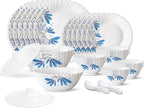 Borosil Gourmet Dinnerware Set For 6, 35 Pieces, White Dinner Plates and Bowls Sets, Chip Resistant Tempered Opal Glass, Stain Resistant, Dishwasher & Microwave Safe Dinner Set For Gifting, Serves 6
