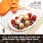 KUHA Cast Iron Aebleskiver Pan | Pre-Seasoned Pan for Authentic Danish Pancake Making, Poffertjes, Takoyaki, Appam & Paniyaram | Silicone Handle, Oven Mitt & Bamboo Skewers Included | 7.9" Diameter