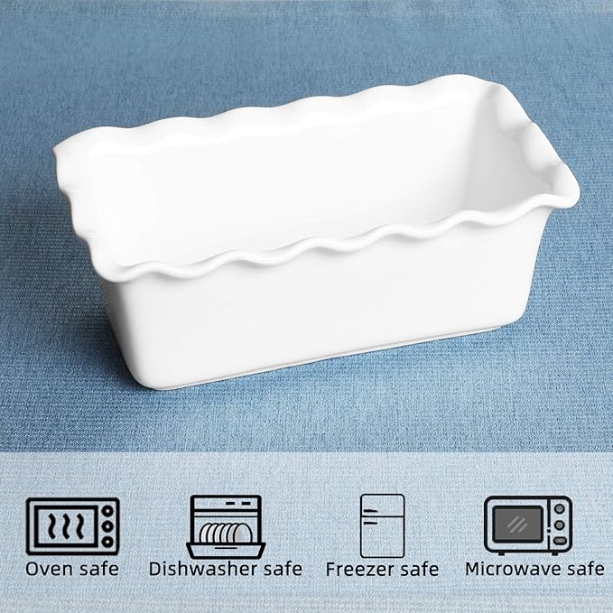 HAOTOP Porcelain Nonstick Baking Bread Loaf Pan, 8.5 x 5 Inch, White