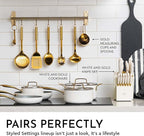 Gold Kitchen Utensils Set – 5-Piece Stainless Steel Kitchen Tools for Modern Cooking and Serving – Dishwasher Safe Ladle, Spoon, Spatula, Pasta Fork, Luxury Brass Kitchen Accessories for Home Chefs