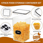 4 Pack Extra Large Airtight Food Storage Containers with Lids (6.5L / 220 oz), BPA Free Plastic Kitchen and Pantry Organization Contianers for Cereal Flour and Sugar Storage, Labels & Marker