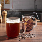 Glass Coffee Mugs, 24 oz Ice coffee cups, Large Clear Tea Cups Set of 2, Glass Mugs with Handles, Glass Cups for Latte, Cappuccino, and Tea