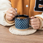 GBhome 15OZ Stackable Coffee Mugs, Ceramic Coffee Mugs with Texture Patterns for Man,Woman,Dad,Mom, Modern Coffee Mugs Set of 4 for Latte/Cappuccino/Cocoa. Dishwasher&Microwave Safe,
