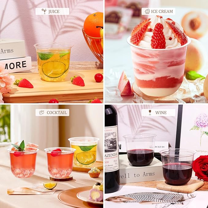KesaPlan 50 Pcs Disposable Stemless Glasses 12oz Crystal Plastic Wine Glasses Clear Classic Cup for Meeting Weddings Birthdays Cocktail Christmas Party Supplies