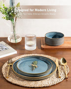 GBHOME 18-Piece Stoneware Dinnerware Set for 6 – Ribbed Ceramic Plates and Bowls, Scratch-Resistant, Microwave & Dishwasher Safe, Reactive Glaze, Reactive Glaze Teal