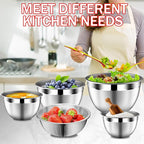 Mixing Bowls with Strainer, Mixing Bowl with Lids Set, Stainless Steel Mixing Bowls, Kitchen Gadgets Salad Bowls with Strainer for Mixing & Preping & Serving, Multicolor