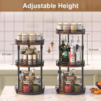 Lazy-Susan-Organizer-Spice-Rack, 3-Tier Rotating Spice Organizer For Kitchen-Cabinet-Countertop-Pantry, Turntable Seasoning Holder Storage Shelf With Adjustable Height