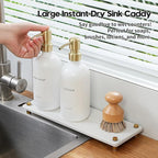 White Gold Dish Drying Rack Tray, Water Absorbing Stone Sink Caddy Kitchen Sink Organizer, Diatomite Bathroom Counter Faucet Mat Coaster, Soap Riser Dispenser Sponge Holder, White 12.5" x 4.5"