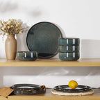 Herogo 6 Pieces Stoneware Dinnerware Set Service for 2, Dinner Plates and Bowls Sets, Double Reactive Glaze Dishes Set for Kitchen, Scratch Resistant, Microwave & Dishwasher Safe, Moss Green