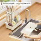 MOUKABAL Sponge Holder for Kitchen Sink, 2-Tier Sink Caddy Organizer with Drain Holes and Hooks, Holds Dishcloth, Sponge & Brushes, Kitchen Countertop Storage for New Home Essentials Off-white