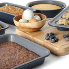 Calphalon Legacy 10-Piece Nonstick Bakeware Set, PFA-Free Nonstick Coating, Oven Safe, Includes Sheet Pans, Muffin Pan, Round Cake Pans, Loaf Pan and Cooling Rack, Blue/Grey Interior