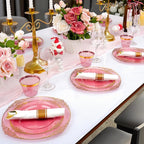 Bestluck 350 PCS Burgundy and Gold Plastic Plates, Disposable Dinnerware Set for 50 Guests, 100 Disposable Plates, 150 Silverwares, 50 Cups, 50 Napkins for Wedding, Party, Graduation