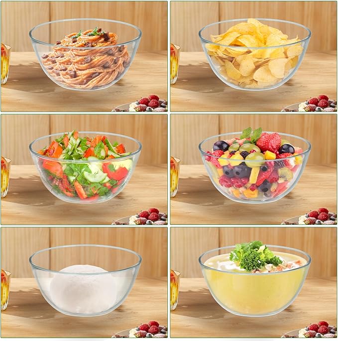 ShineMe Glass Salad Bowl, 4.7 Qt Mixing Bowl with Lid and Built in Utensils, Versatile Trifle Bowl for Serving, Mixing, Preparing, Storing, and Decoration, Large Halloween Candy Bowl