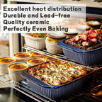 Artena Casserole Dishes For Oven, Ceramic Baking Dish, Large Lasagna Pan With Handles, Baking Pan Casserole Dish, Rectangular Bakeware Deep, Set Of 3 (5.1Qt/2.3Qt/1.1Qt) (Blue - Baking Dish With Rack)