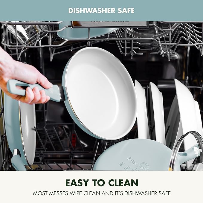GreenPan Dover 12” Frying Pan Skillet, Non-Toxic PFAS-Free Ceramic Nonstick Coating, Sear Saute Fry Egg Omlete, Dishwasher & Oven Safe, Stay Cool Handle, Easy Pour Rims, Blue Haze